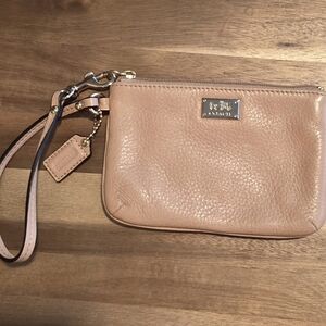 Coach Tan Pebbled Leather Wristlet